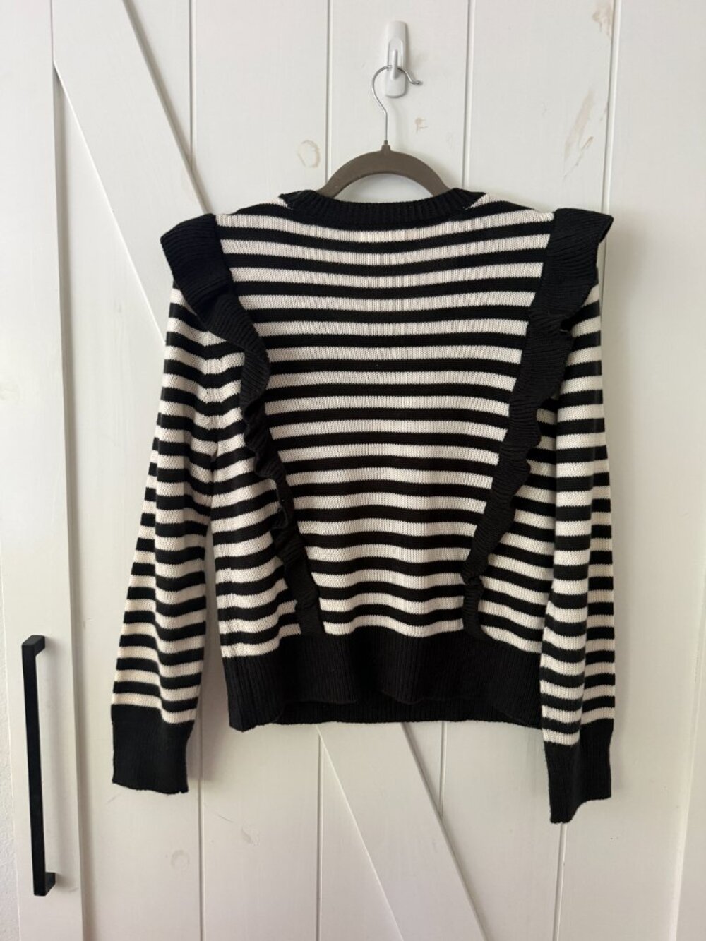 Jack by BB Dakota Black and White Stripe Ruffle Sweater - Picture 3 of 5